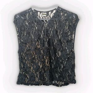 Tvk Swimwear Women's Swim Cover Up Top Black Floral Lace Sleeveless V-neck SZ S